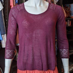 Lucky Top Knit with Lace Inset at Shoulders, Cuffs